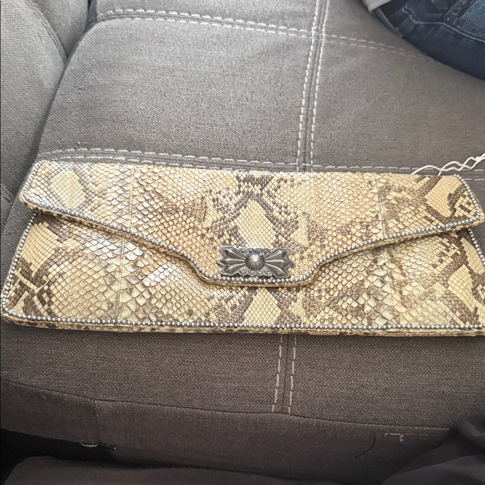 Chic Snake Print Clutch in Tan and Brown